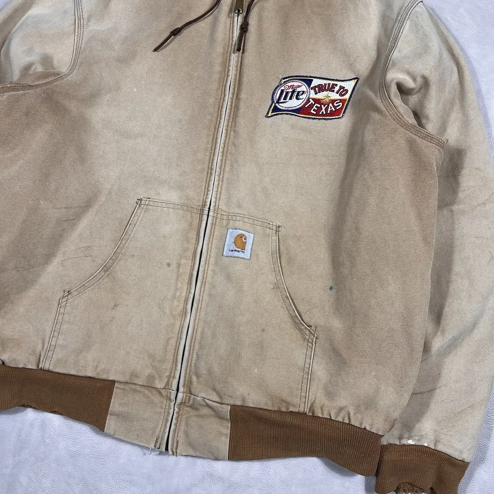 Vintage Carhartt Tan Hooded Jacket Size XL Flannel Lined Active Duck Full Zip